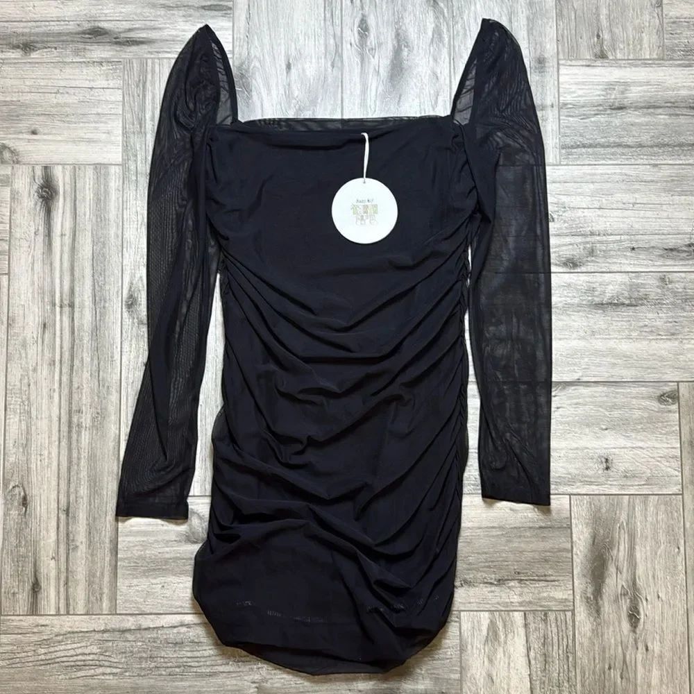 Princess Polly CHARVI LONG SLEEVE MINI DRESS BLACK US 12